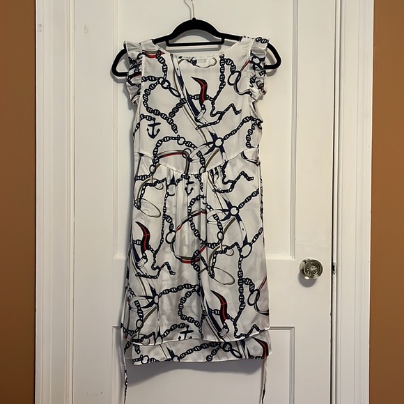 Theme Summer Dress White/Blue/Red tie on the back. Size M - Picture 2 of 5